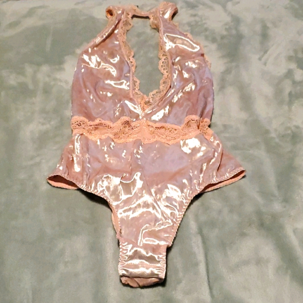 Victoria's Secret pink velvet and lace bodysuit